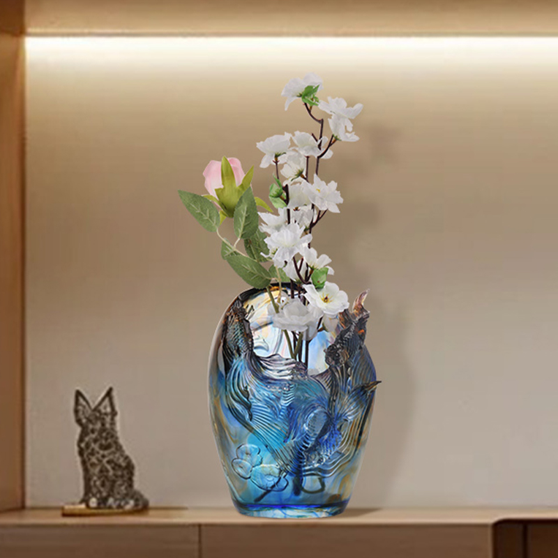 Florero de vidrio: lujoso y sofisticado arreglo floral para sala de estar, soporte artístico para flores conservadas, adorno decorativo para mesa de comedor para el hogar,