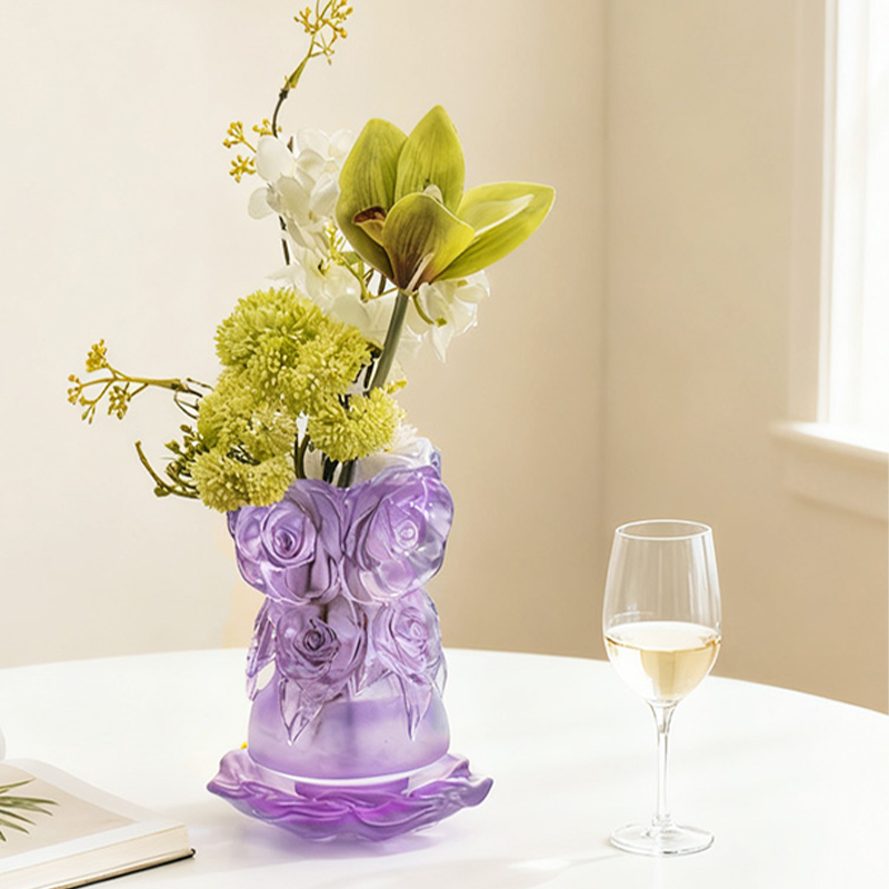 Proceso de fundición a la cera perdida Decoración del hogar Florero de cristal “Florero de rosas”