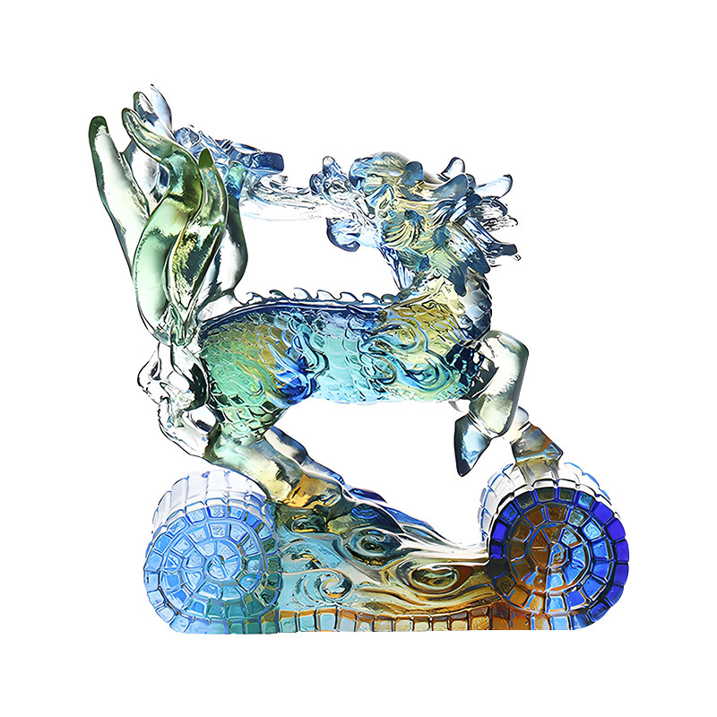 Wisdom Kirin Adorno de cristal de color verde ámbar azul