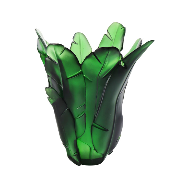 Florero de cristal de hoja de plátano verde para decoración del hogar