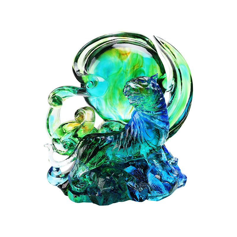 Adornos de tigre de cristal transparente azul-verde