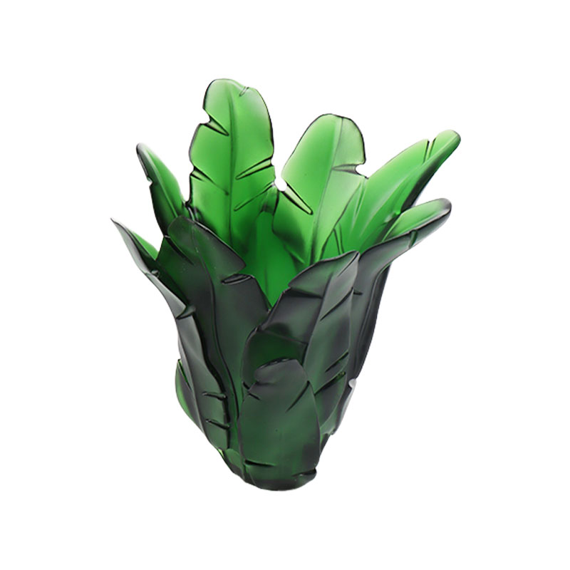 Florero de cristal de hoja de plátano verde para decoración del hogar