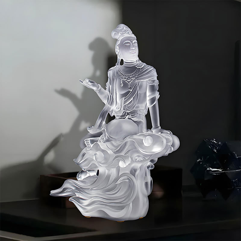 Escultura de vidrio transparente del Bodhisattva Avalokiteśvara