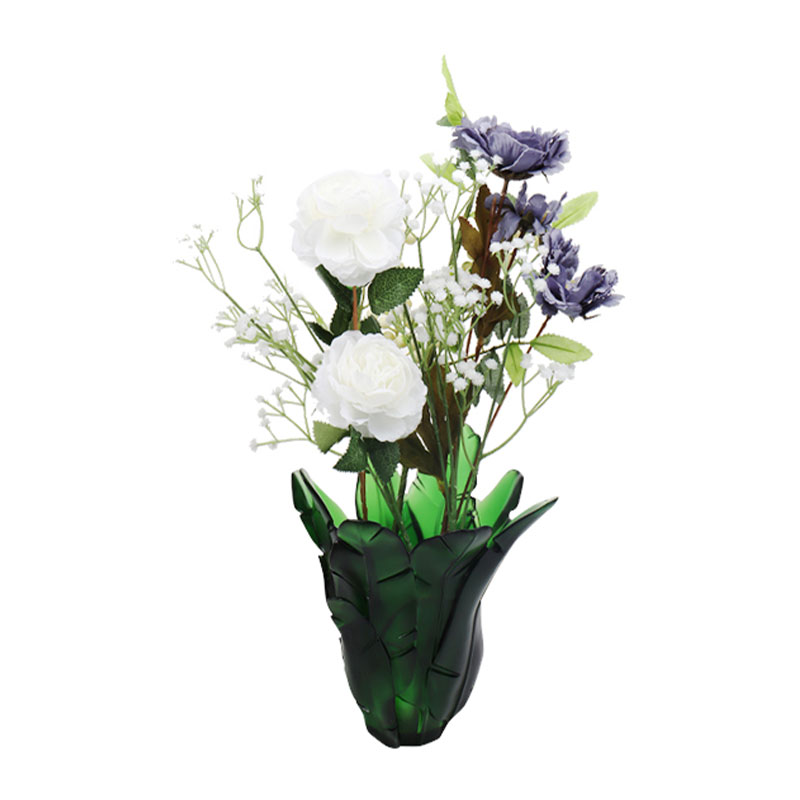 Florero de cristal de hoja de plátano verde para decoración del hogar