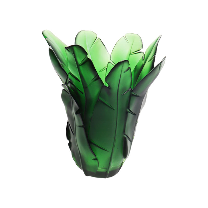 Florero de cristal de hoja de plátano verde para decoración del hogar