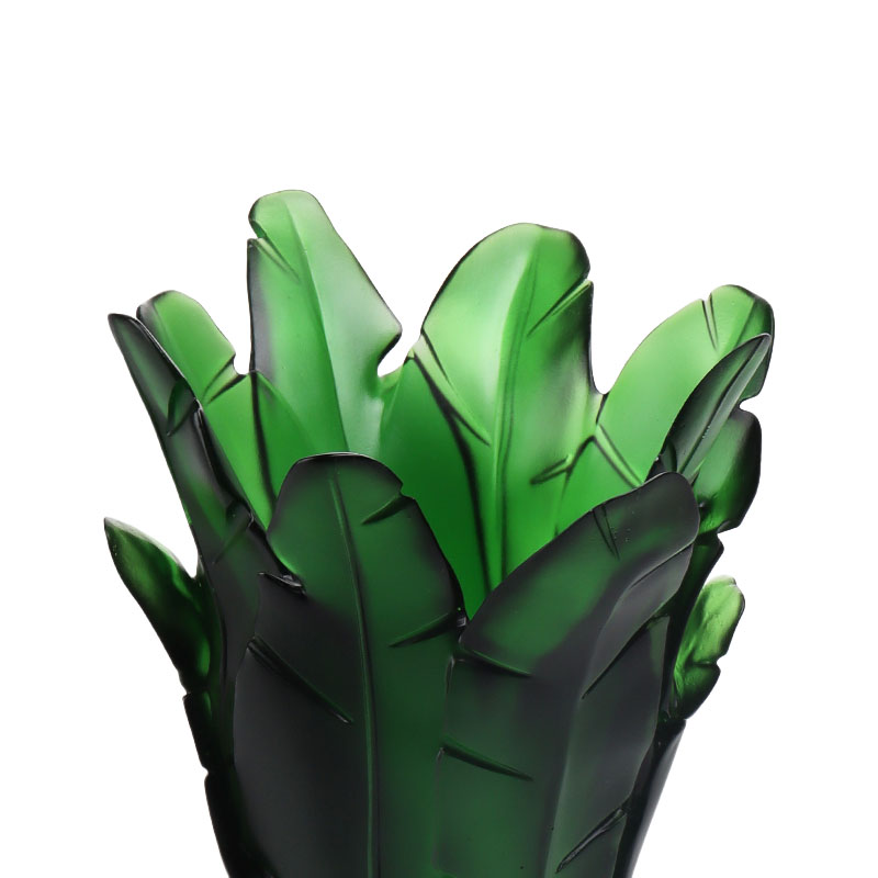 Florero de cristal de hoja de plátano verde para decoración del hogar