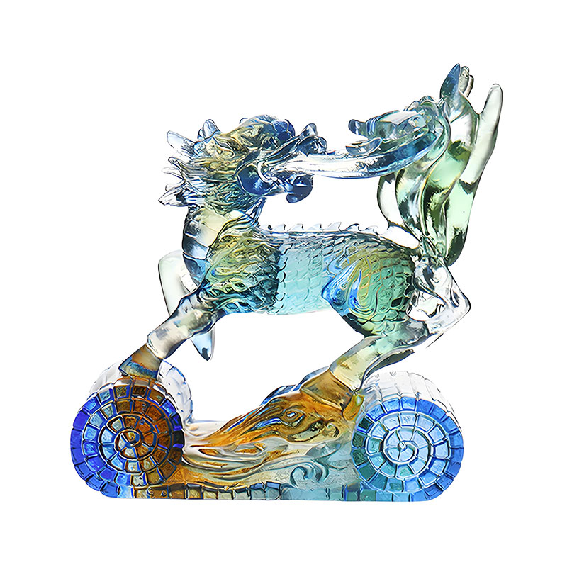 Wisdom Kirin Adorno de cristal de color verde ámbar azul