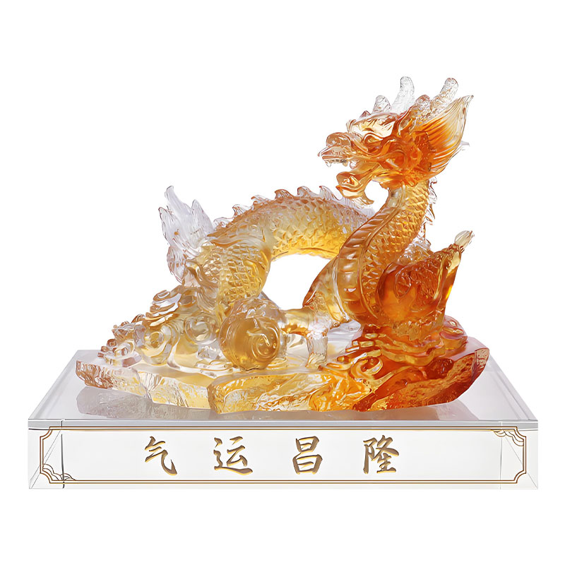 Próspera Fortuna- Adorno de dragón de cristal liuli de color ámbar claro