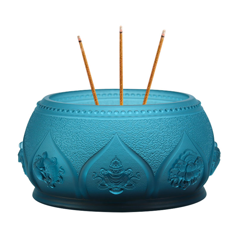 Azul Real Ocho Símbolos Auspiciosos Altar Budista Cristal Ofrendas