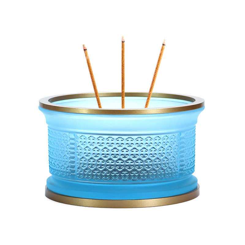 Conjunto de ofrendas de altar budista de vidrio serie Ruyi azul claro