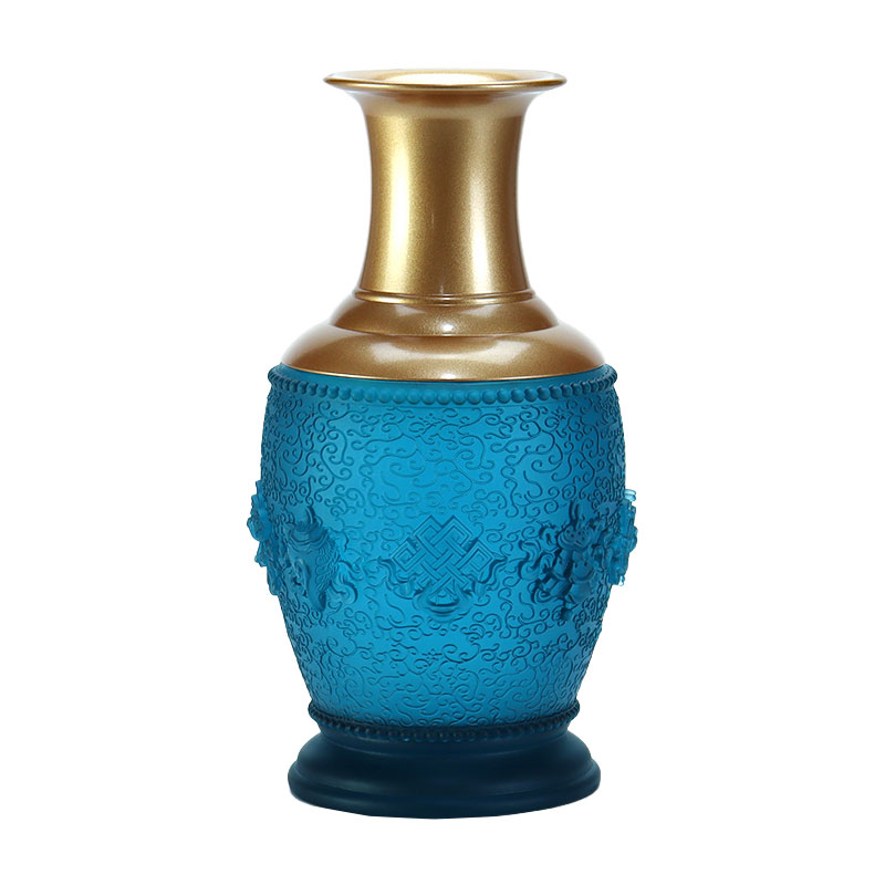 Azul Real Ocho Símbolos Auspiciosos Altar Budista Cristal Ofrendas