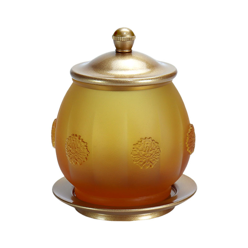 Conjunto de ofrendas de vidrio dorado para altar budista de la serie