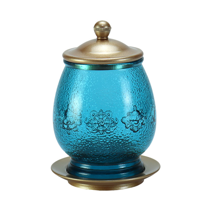 Azul Real Ocho Símbolos Auspiciosos Altar Budista Cristal Ofrendas