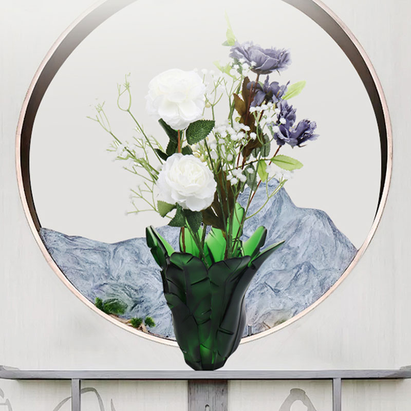 Florero de cristal de hoja de plátano verde para decoración del hogar