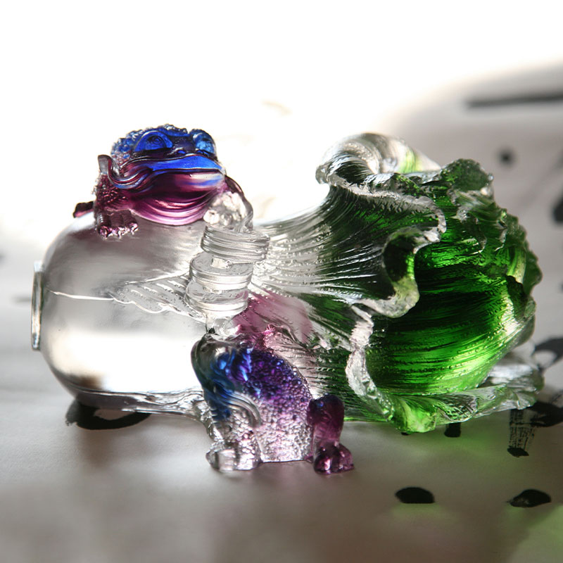 Adornos de escultura de sapo dorado de cristal