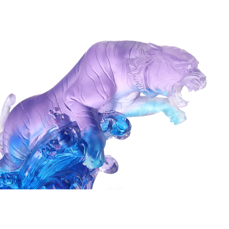 Adornos de escultura de tigre vidriados de color púrpura-azul degradado