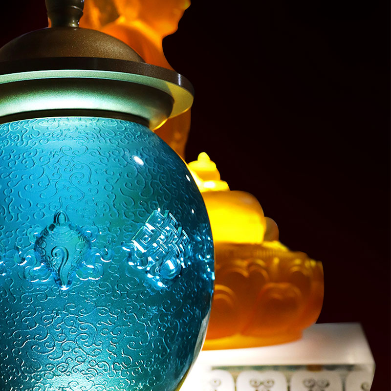 Azul Real Ocho Símbolos Auspiciosos Altar Budista Cristal Ofrendas