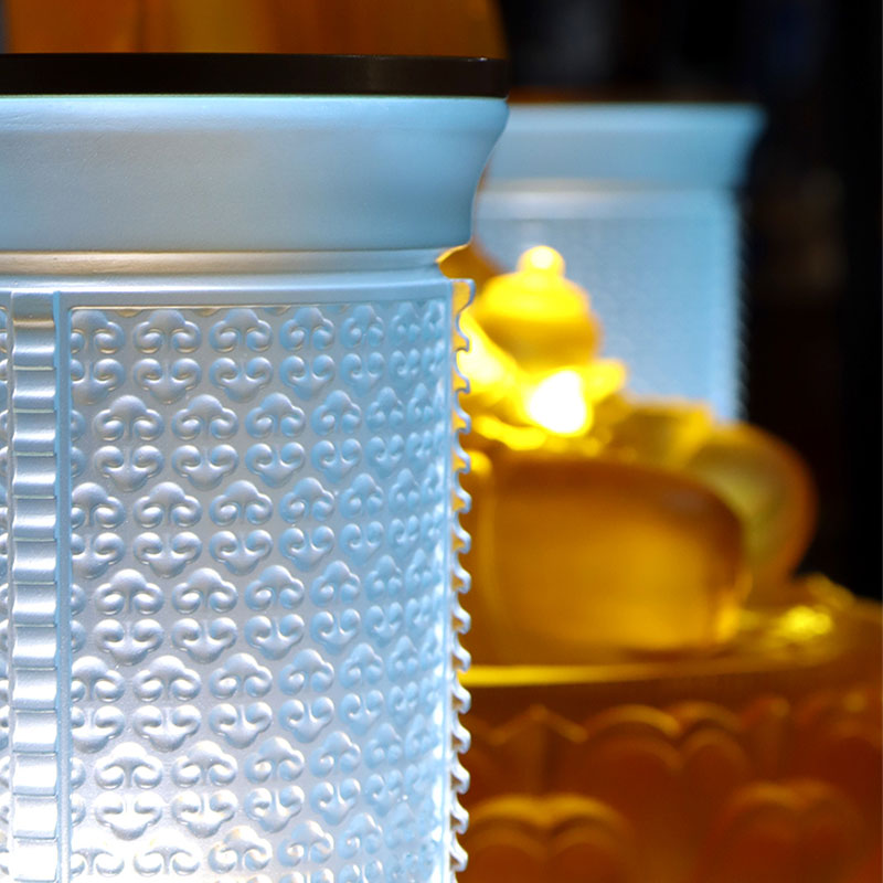 Conjunto de ofrendas de altar budista de vidrio serie Ruyi azul claro