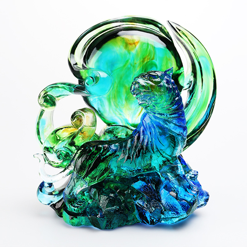 Adornos de tigre de cristal transparente azul-verde