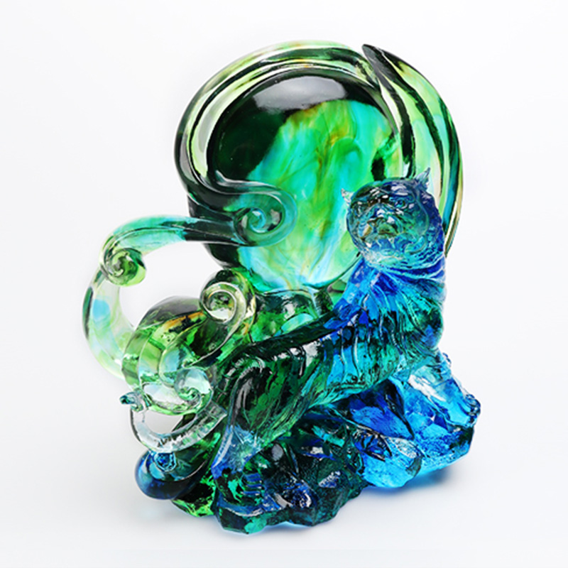 Adornos de tigre de cristal transparente azul-verde