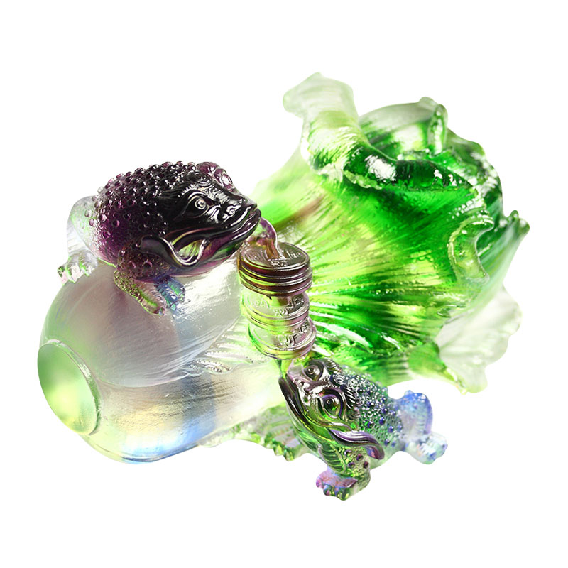 Adornos de escultura de sapo dorado de cristal